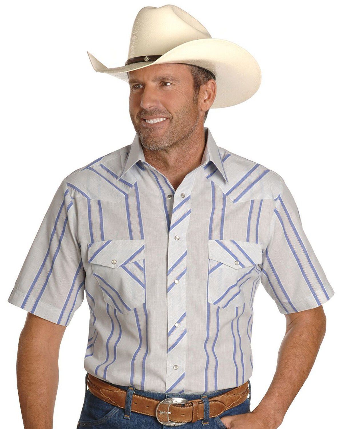 Wrangler Men's Assorted Classic Short Sleeve Western Shirt - Big & Tall, Stripe, hi-res