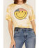 Bohemian Cowgirl Women's Americana Smiley Face Graphic Bleach Spray Tee, Mustard, hi-res