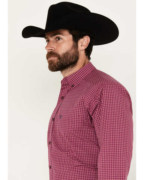 Image #2 - Ariat Men's Ervin Checkered Long Sleeve Button-Down Performance Shirt, Dark Pink, hi-res