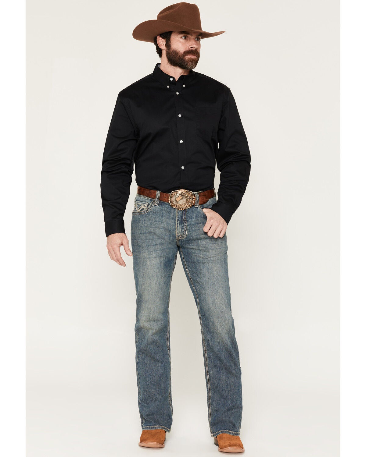 Rock & Roll Denim Men's Double Barrel Medium Wash Relaxed Bootcut Reflex Stretch Denim Jeans, Medium Wash, hi-res