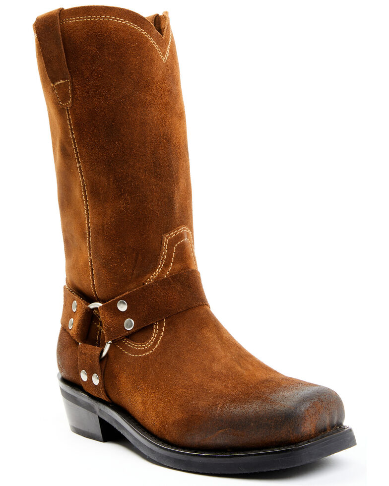 Brothers & Sons Men's Roughout Moto Boots - Square Toe, Brown, hi-res