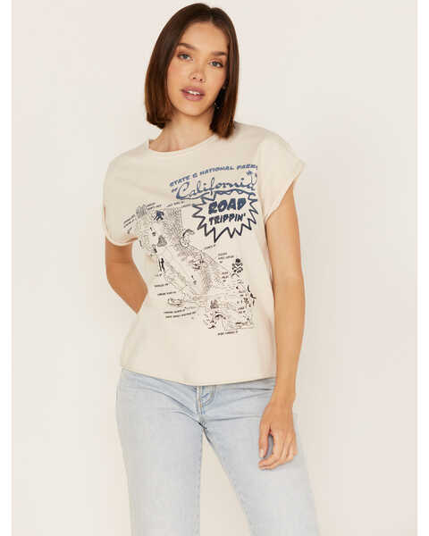 Cleo + Wolf Women's California Map Graphic Tee, Ivory, hi-res