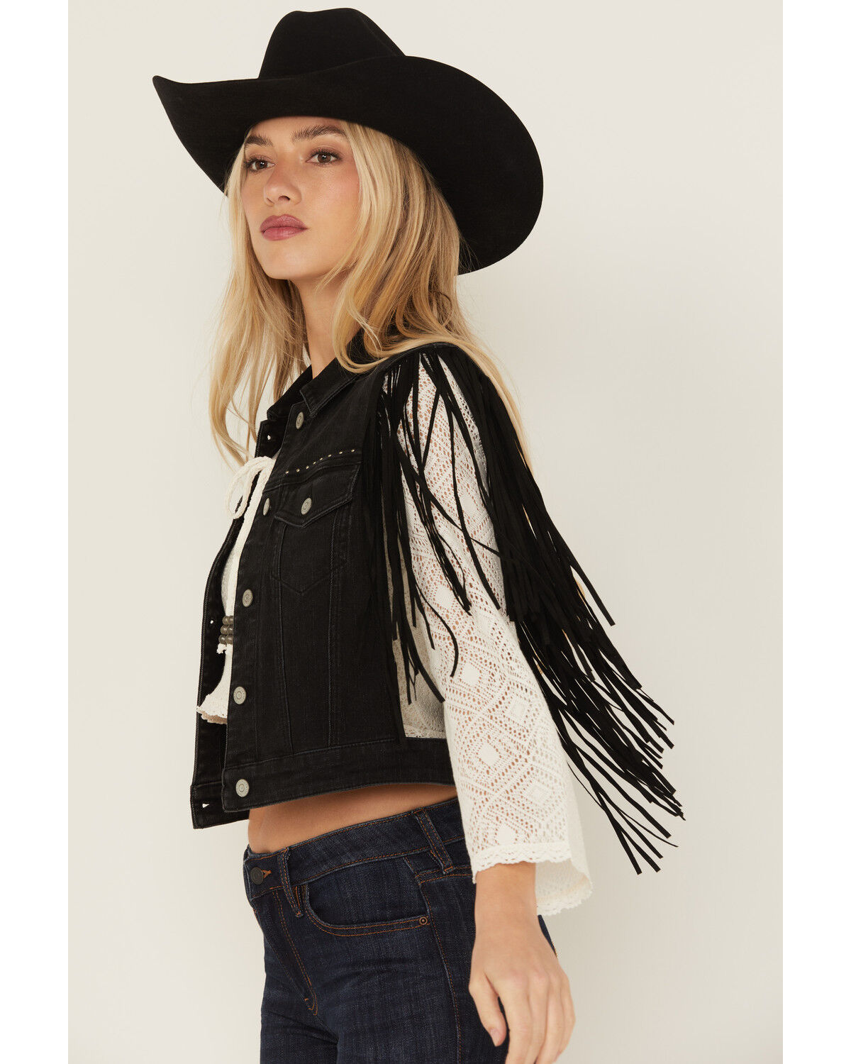 Image #2 - Idyllwind Women's Studded Fringe Vest, Black, hi-res