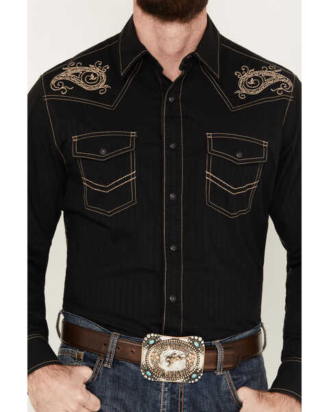 Image #3 - Wrangler Men's Rock 47 Long Sleeve Snap Western Shirt, Black, hi-res
