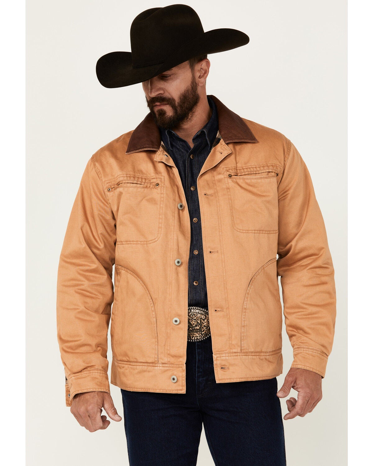 Resistol Men's Journey Solid Canvas Button-Down Jacket, Camel, hi-res
