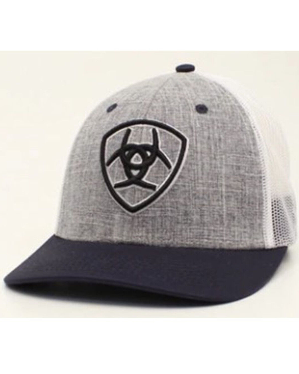 Image #1 - Ariat Men's Navy & Gray Embroidered Logo Mesh-Back Ball Cap, Grey, hi-res
