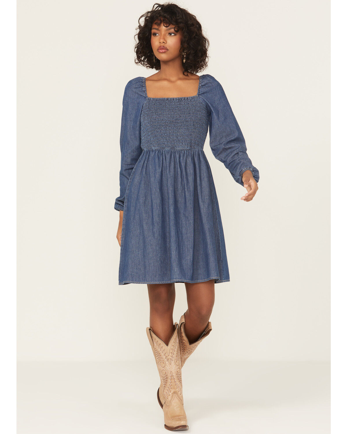 Image #1 - Wrangler Retro Women's Dark Wash Long Sleeve Denim Mini Dress, Dark Wash, hi-res