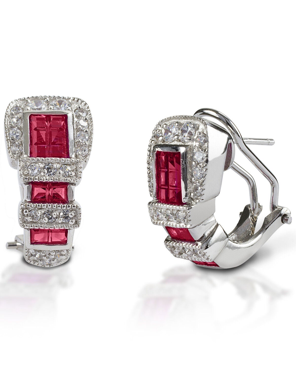 Kelly Herd Women's Red Ranger Style Buckle Earrings, Silver, hi-res
