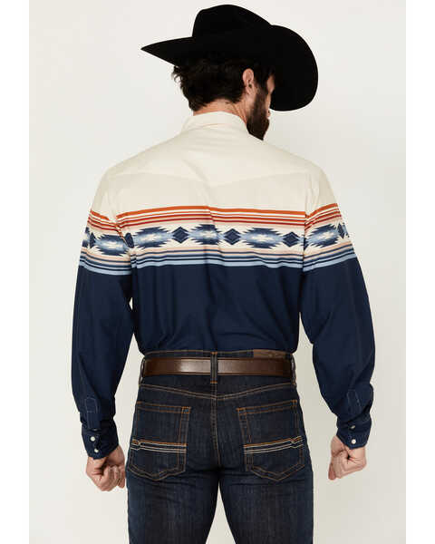 Image #4 - Roper Men's Vintage Southwestern Border Print Long Sleeve Pearl Snap Western Shirt, Dark Blue, hi-res