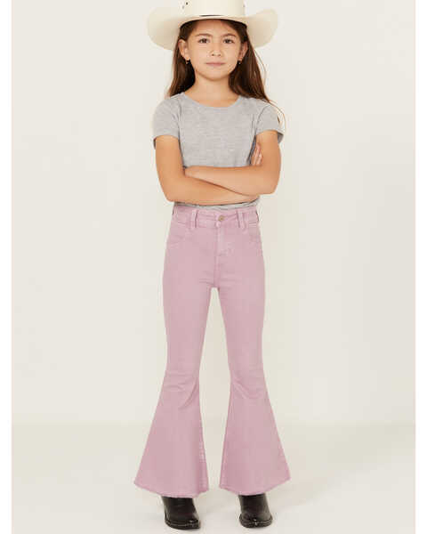 Image #1 - Shyanne Little Girls' Super Flare Distressed Hem Stretch Jeans, Lavender, hi-res
