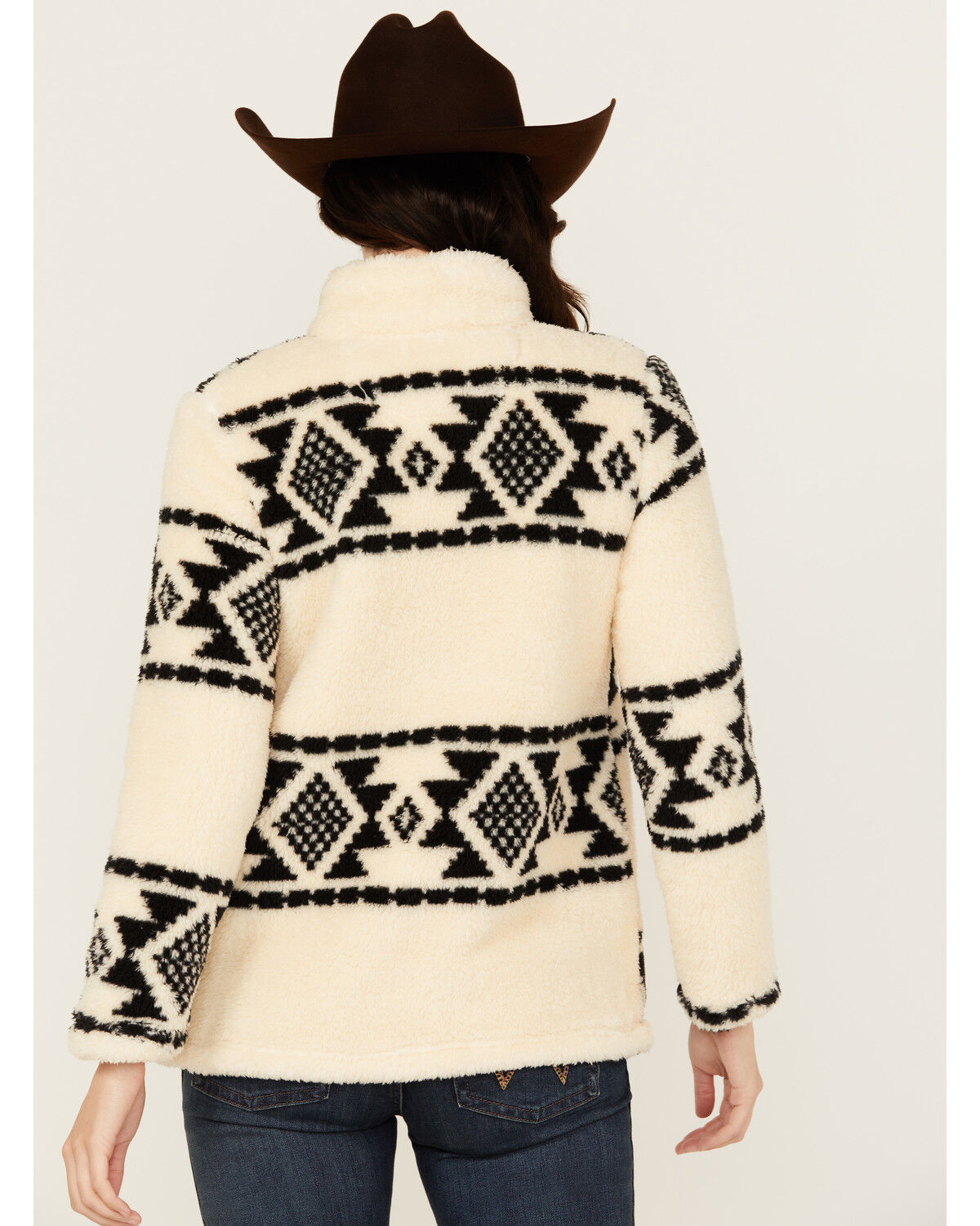 Image #4 - Roper Women's Southwestern Print Sherpa 1/4 Zip Pullover, Cream, hi-res