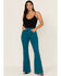 Image #1 - Idyllwind Women's Mid Rise Split Flare Denim Jeans, Deep Teal, hi-res