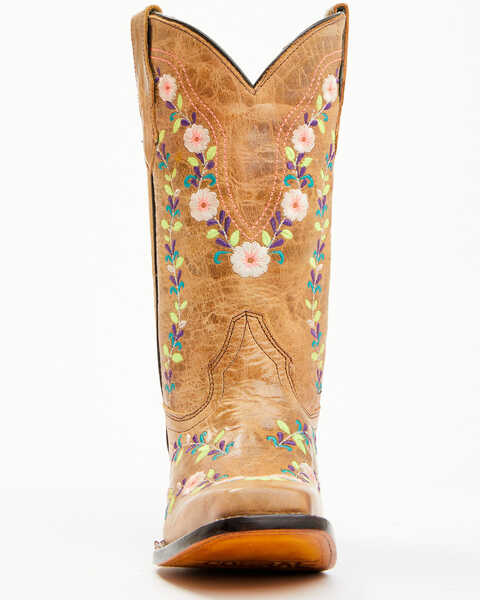 Image #5 - Corral Girls' Floral Embroidered Blacklight Western Boots - Square Toe , Honey, hi-res