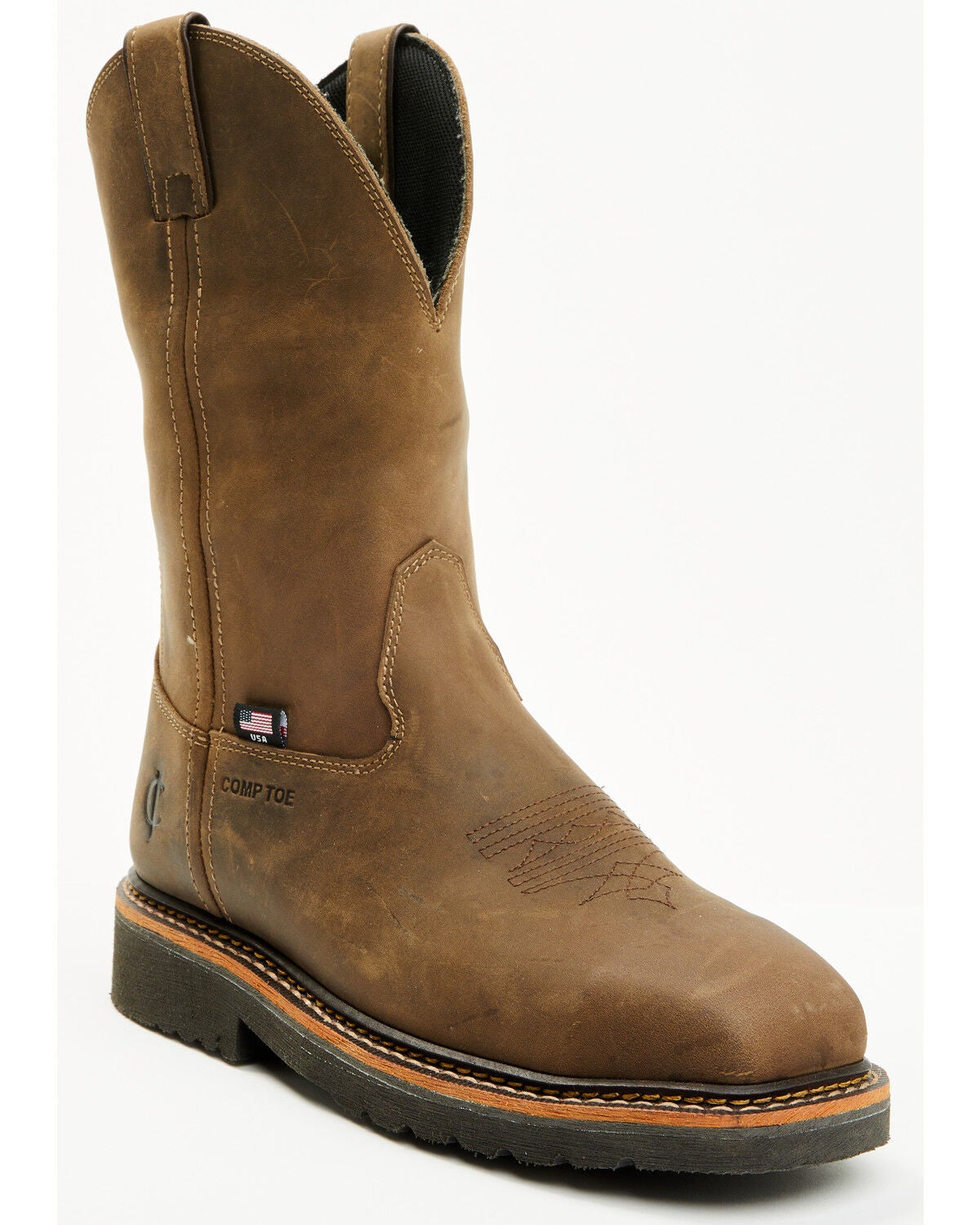 Cody James Men's 11.75" Pull-On Waterproof Work Boots - Composite Toe, Brown, hi-res