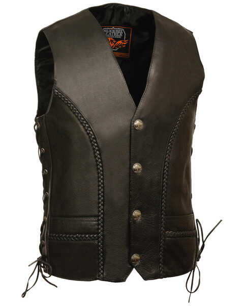 Milwaukee Leather Men's Buffalo Snap Braided Side Lace Vest - Big, Black, hi-res
