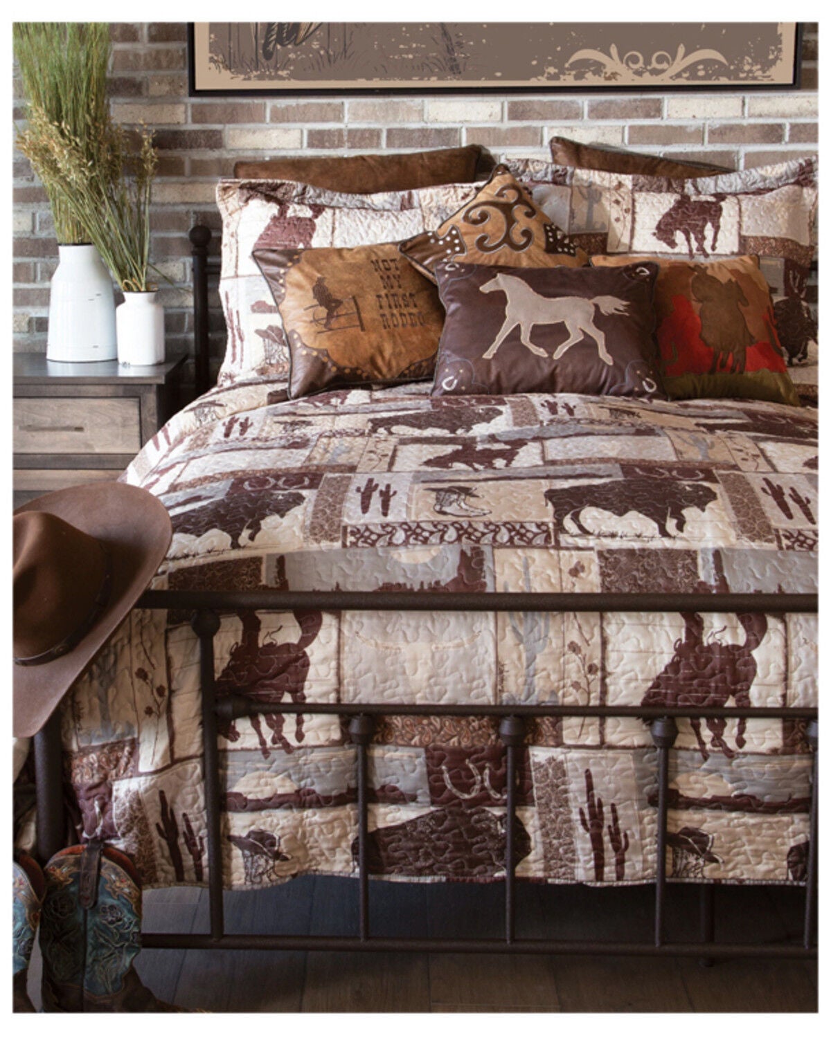 Carstens Home Wrangler Vintage Cowboy King Quilt Set - 3-Piece, Grey, hi-res