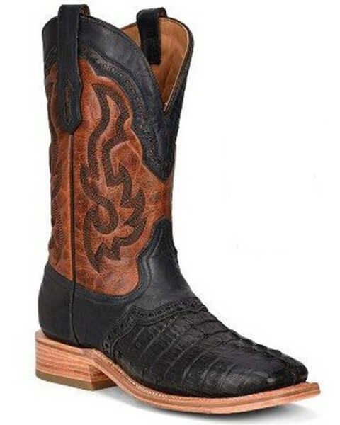 Corral Men's Caiman Print Embroidered Overlay Rodeo Western Boots - Broad Square Toe , Black, hi-res