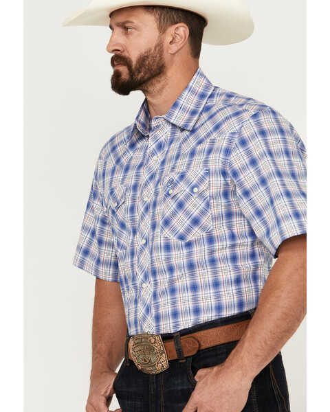 Image #2 - Wrangler Retro Men's Plaid Print Short Sleeve Pearl Snap Western Shirt, Blue, hi-res