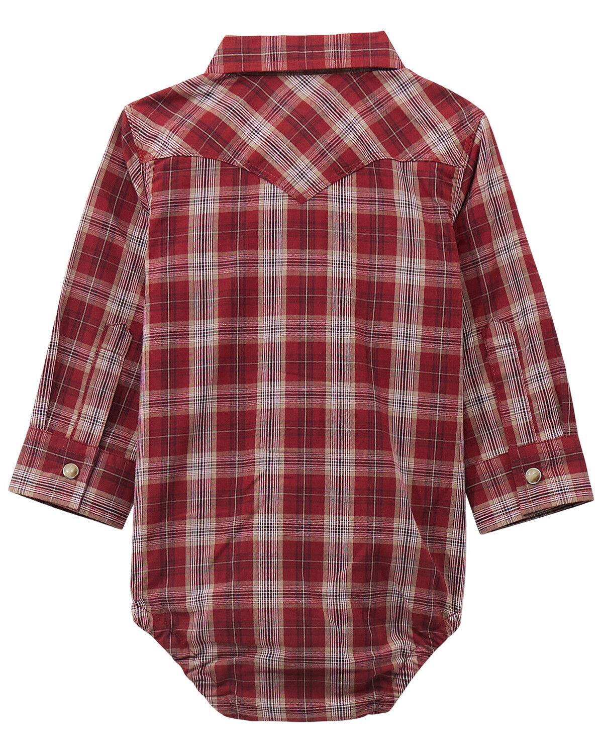 Image #2 - Wrangler Infant Boys' Plaid Print Long Sleeve Snap Western Onesie, Burgundy, hi-res
