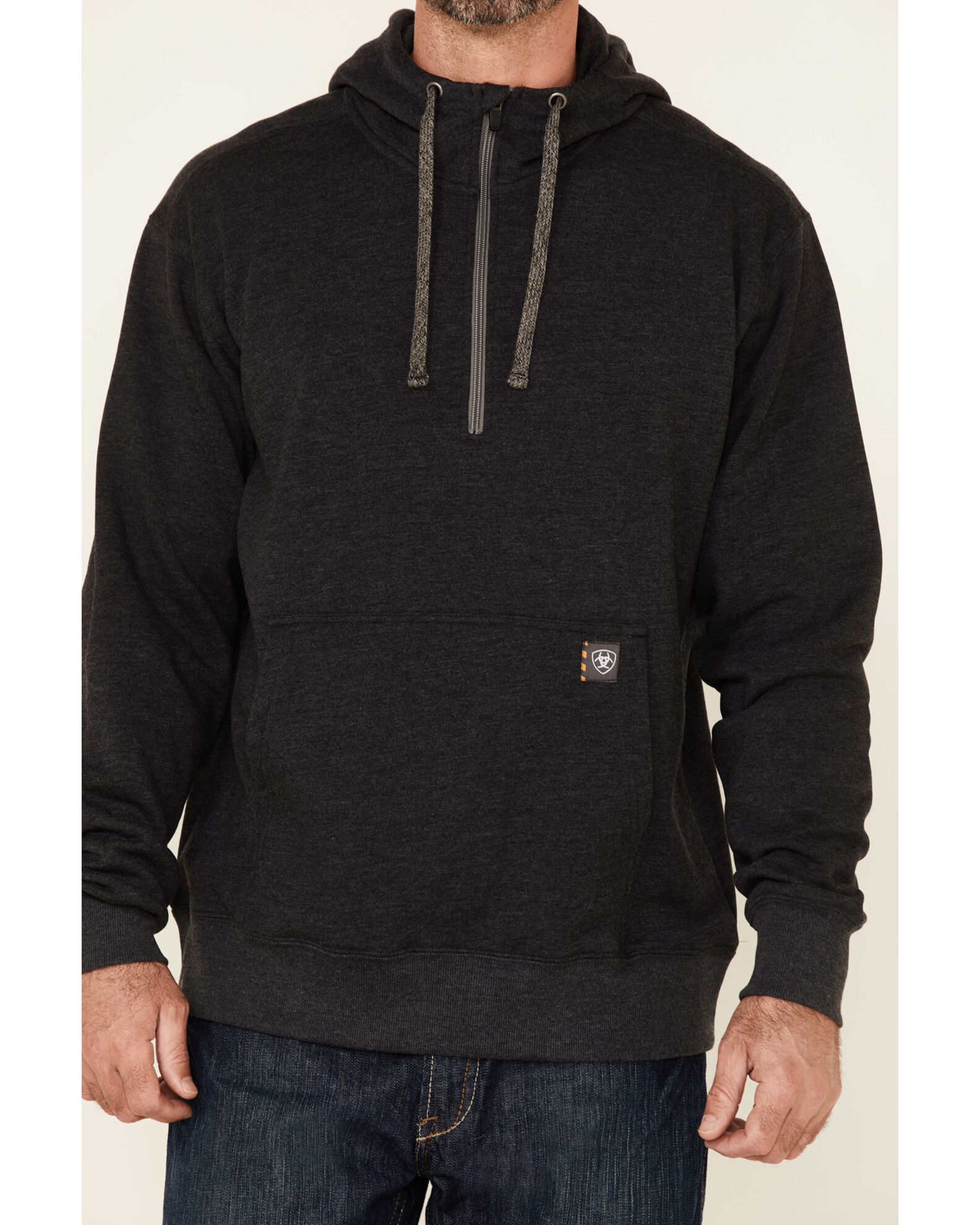 Image #3 - Ariat Men's Charcoal Rebar Workman 1/4 Zip Front Work Hooded Pullover, Charcoal, hi-res