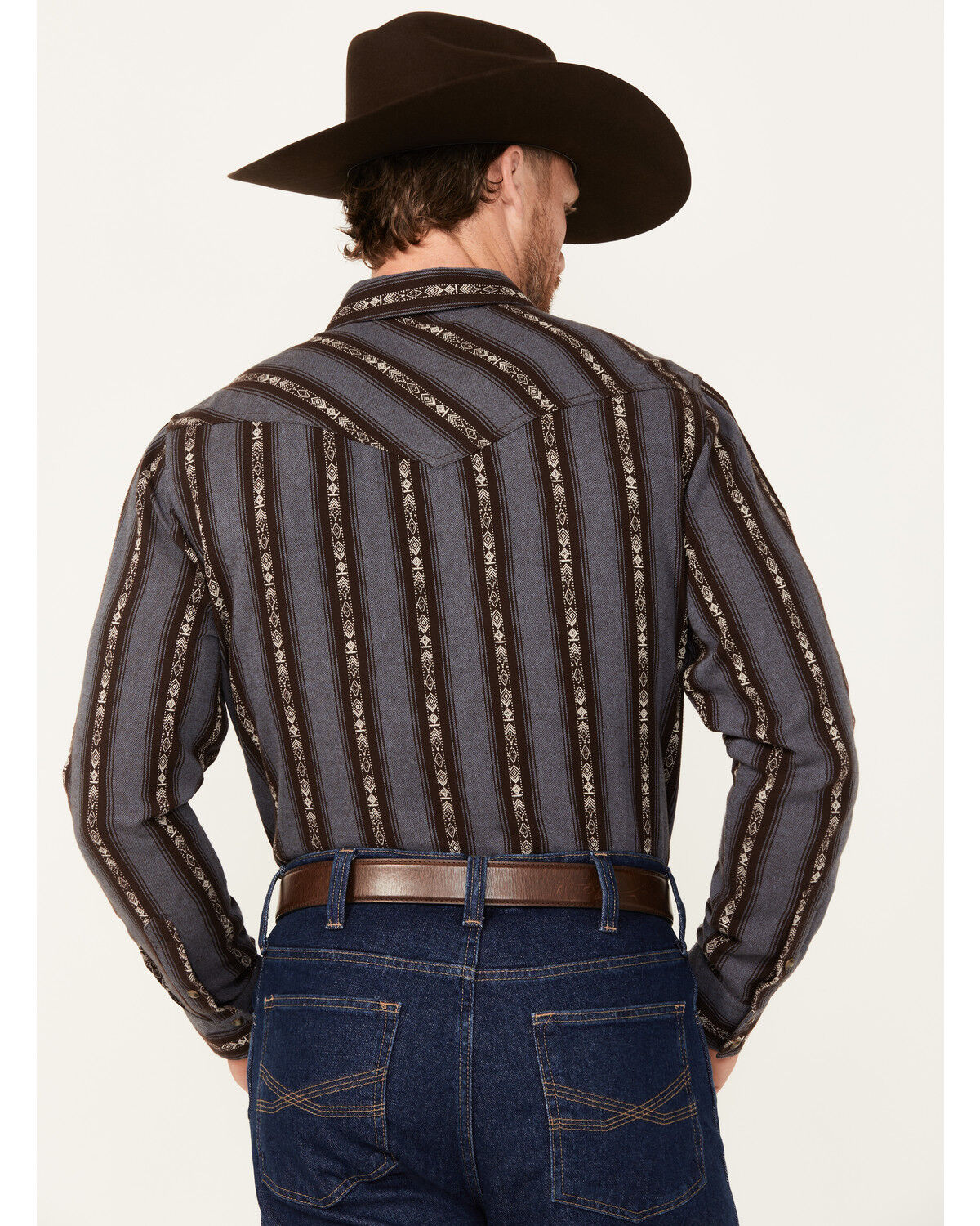 Image #4 - Cody James Men's Deluxe Striped Print Long Sleeve Snap Flannel Shirt, Brown, hi-res