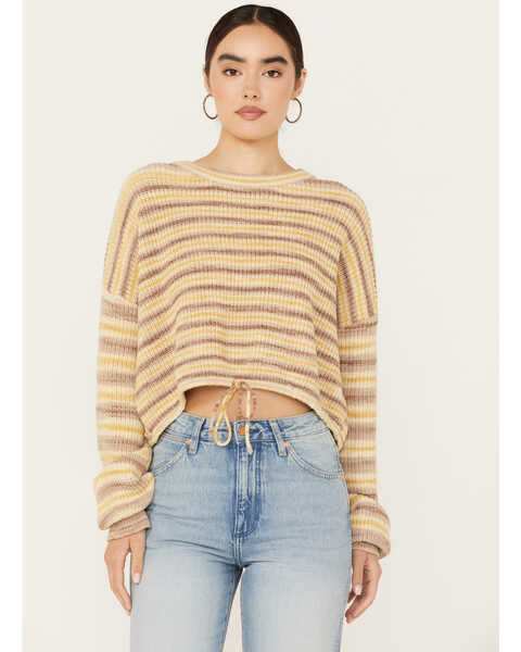 Image #1 - Revel Women's Striped Cinched Bottom Sweater, Yellow, hi-res