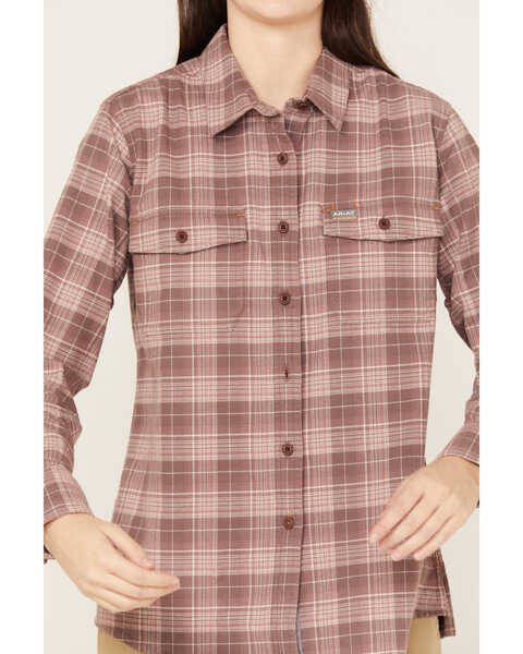 Image #3 - Ariat Women's Rebar Flannel Long Sleeve Button Down Plaid Work Shirt, Multi, hi-res
