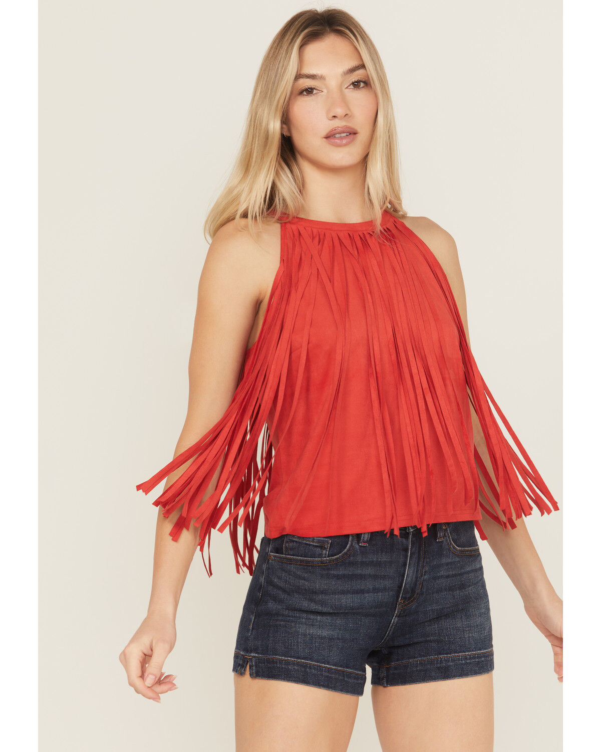 Image #1 - Idyllwind Women's Madie Faux Suede Fringe Tank, Coral, hi-res
