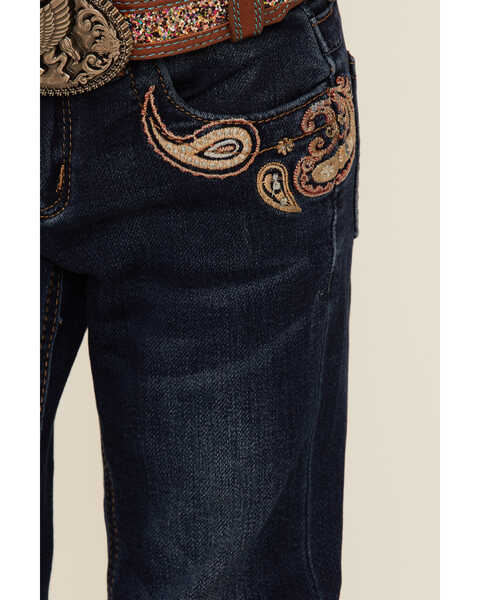 Grace In LA Girls' Dark Paisley Embroidered Pocket Bootcut Jeans