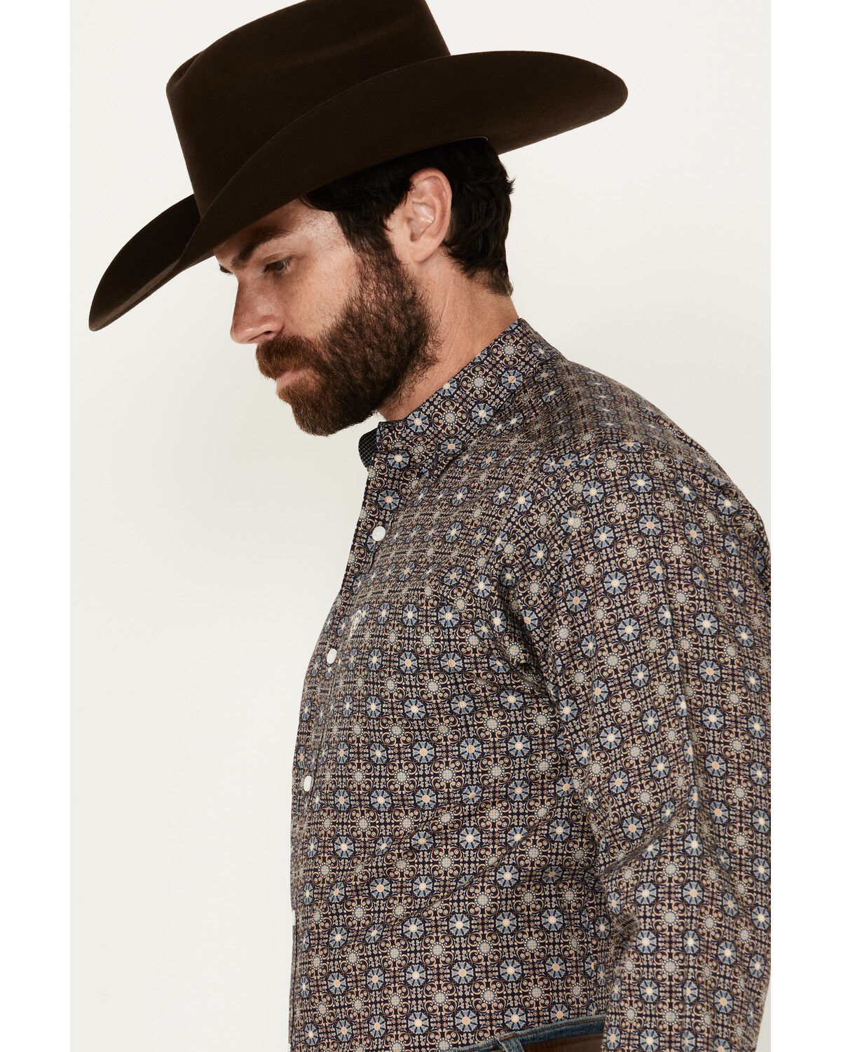 Image #2 - Ariat Men's Karsyn Medallion Print Long Sleeve Button-Down Western Shirt, Dark Blue, hi-res