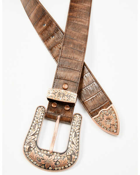 Image #2 - Shyanne Women's Croc Printed Buckle Belt , Brown, hi-res