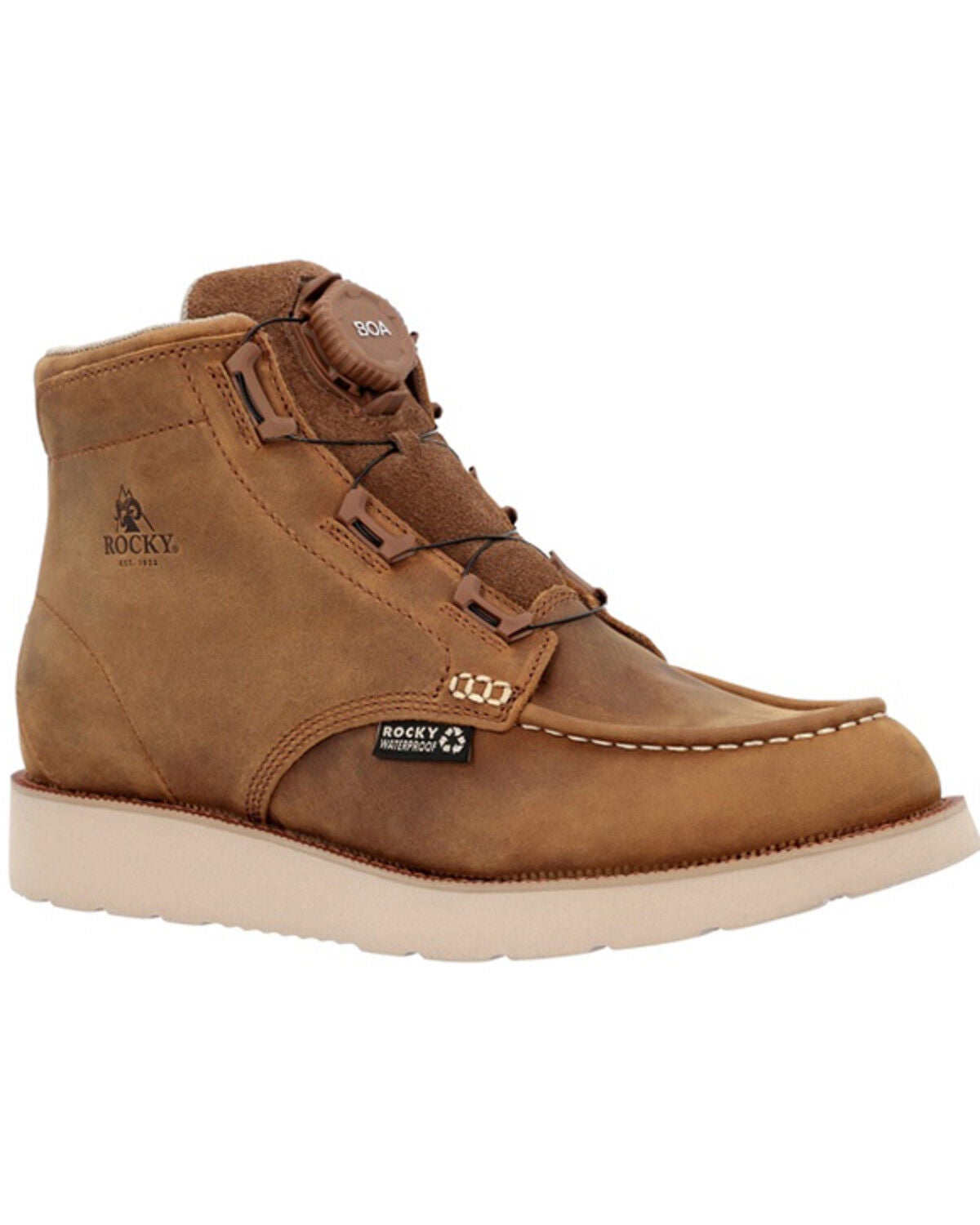 Image #1 - Rocky Men's Monocrepe Wedge 6" BOA&reg; Work Boots - Soft Toe, Brown, hi-res