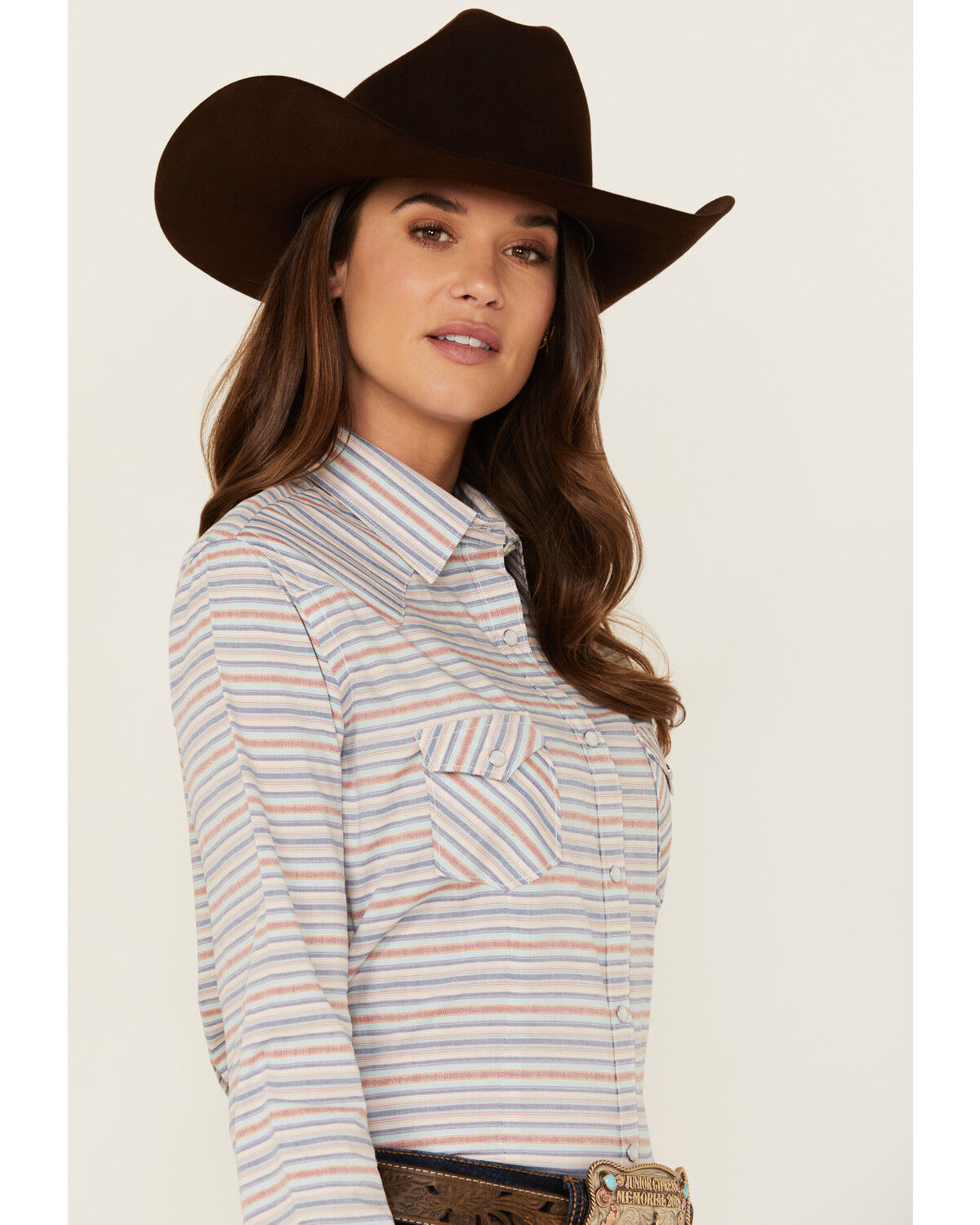 Image #2 - Rough Stock by Panhandle Women's Striped Long Sleeve Pearl Snap Western Shirt, Multi, hi-res