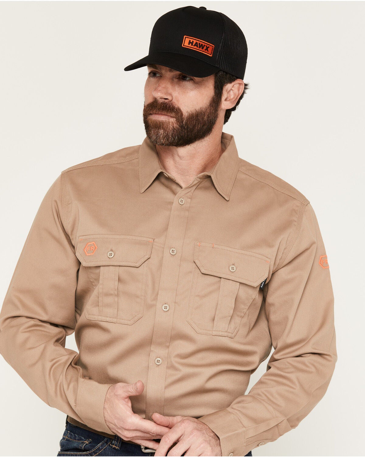 Image #1 - Hawx Men's FR Woven Long Sleeve Button-Down Work Shirt - Tall, Khaki, hi-res