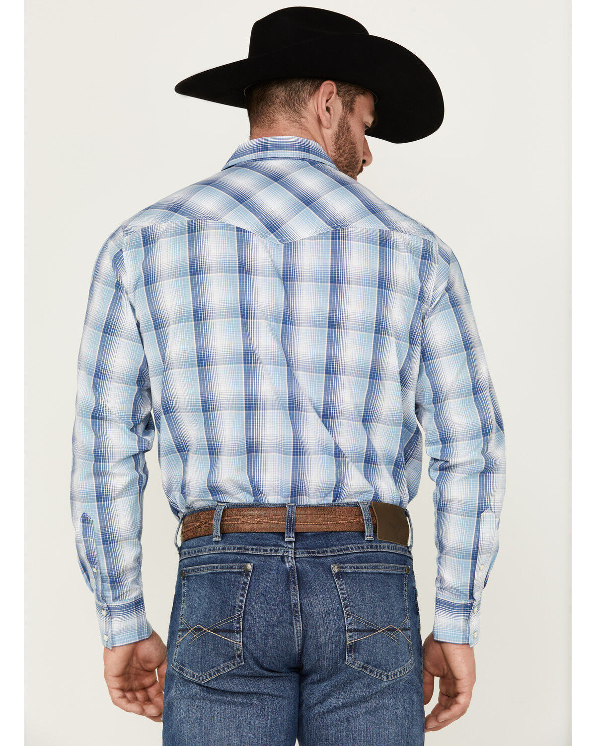 Image #4 - Wrangler 20X Men's Advanced Comfort Plaid Print Long Sleeve Snap Stretch Western Shirt, Blue, hi-res