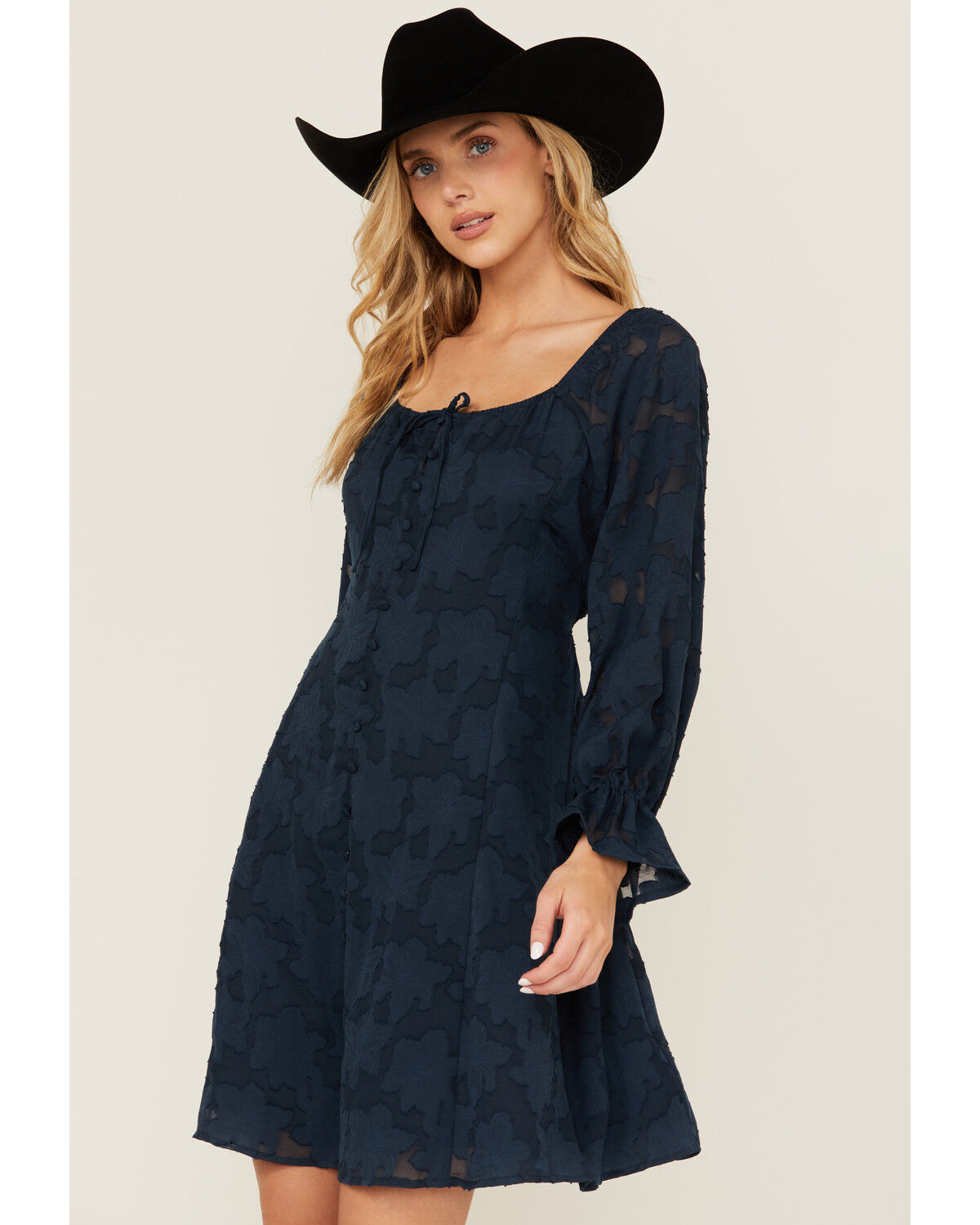 Image #2 - Shyanne Women's Floral Print Long Sleeve Button-Down Mini Dress, Navy, hi-res