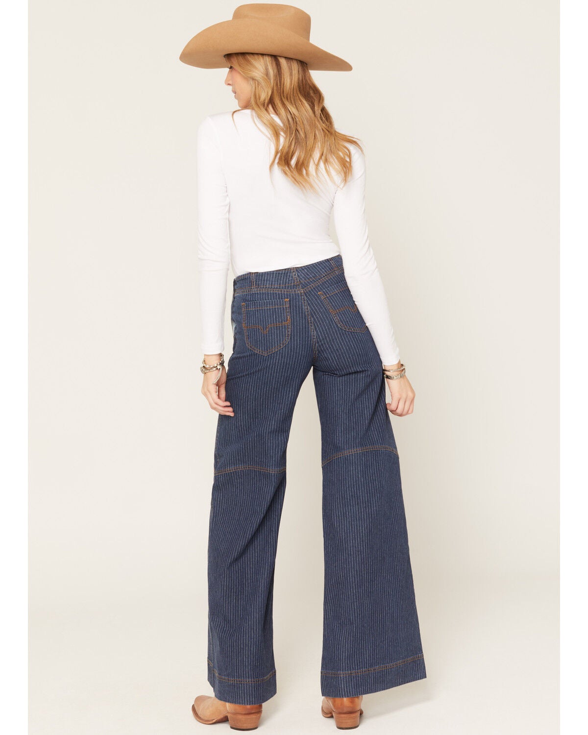 Image #3 - Kimes Ranch Women's Dark Wash Striped High Rise Sophie Wide Leg Stretch Denim Jeans, Dark Wash, hi-res