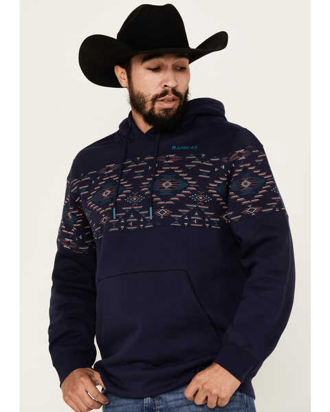 Image #2 - RANK 45® Men's Covebull Southwestern Print Hooded Sweatshirt, Dark Blue, hi-res