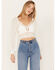 Image #1 - Flying Tomato Women's Crochet Front Long Sleeve Top, White, hi-res