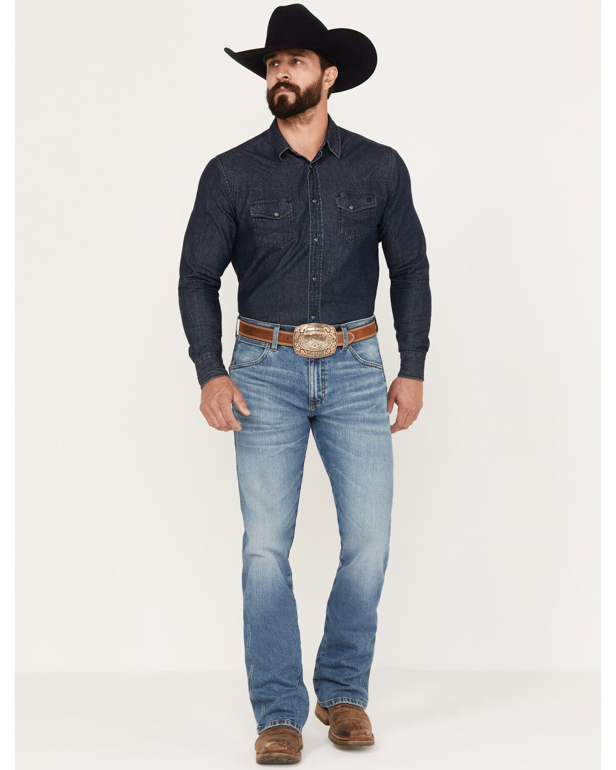 Image #1 - Wrangler Retro Men's 77MWP Medium Wash Slim Boot Stretch Premium Green Jeans, Light Medium Wash, hi-res