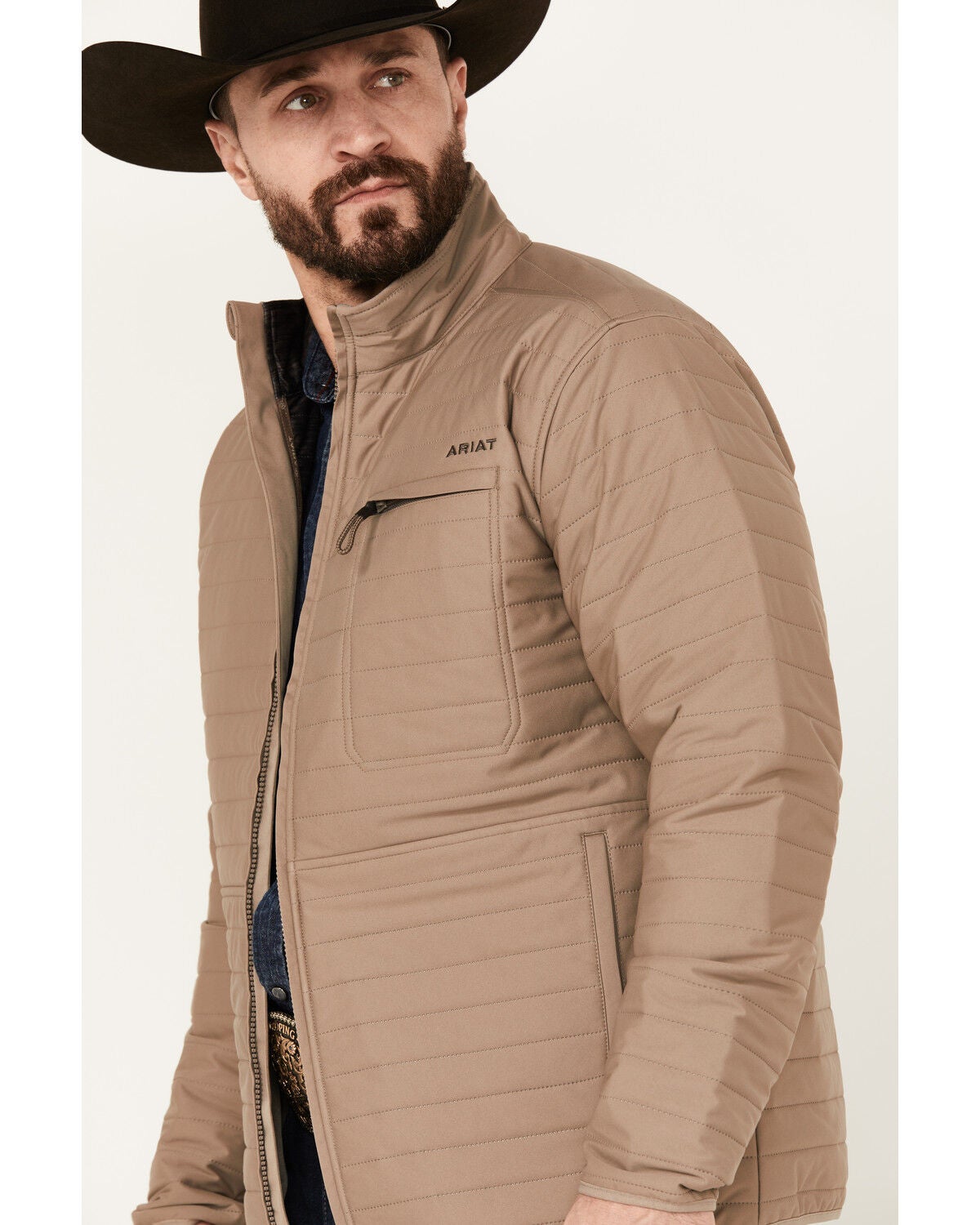 Image #2 - Ariat Men's Wylie Lightweight Zip-Up Puffer Jacket - Big, Khaki, hi-res
