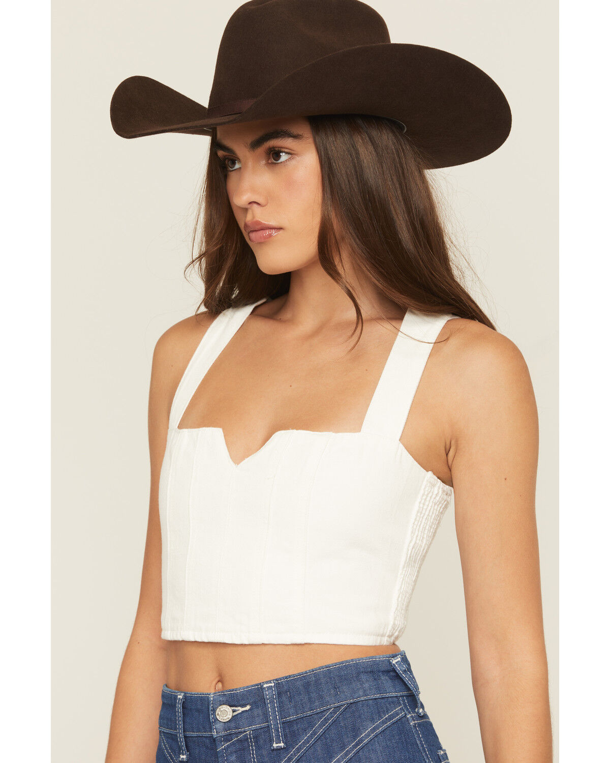 Image #2 - Show Me Your Mumu Women's Crossroads Corset Sleeveless Denim Top, White, hi-res