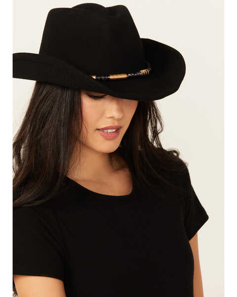 EBRICON Felt Cowboy Hat for Women Fashion White Pearl Belt Fedora Hat Pinch  Front Curved Brim Autumn Winter Cowgirl Hat