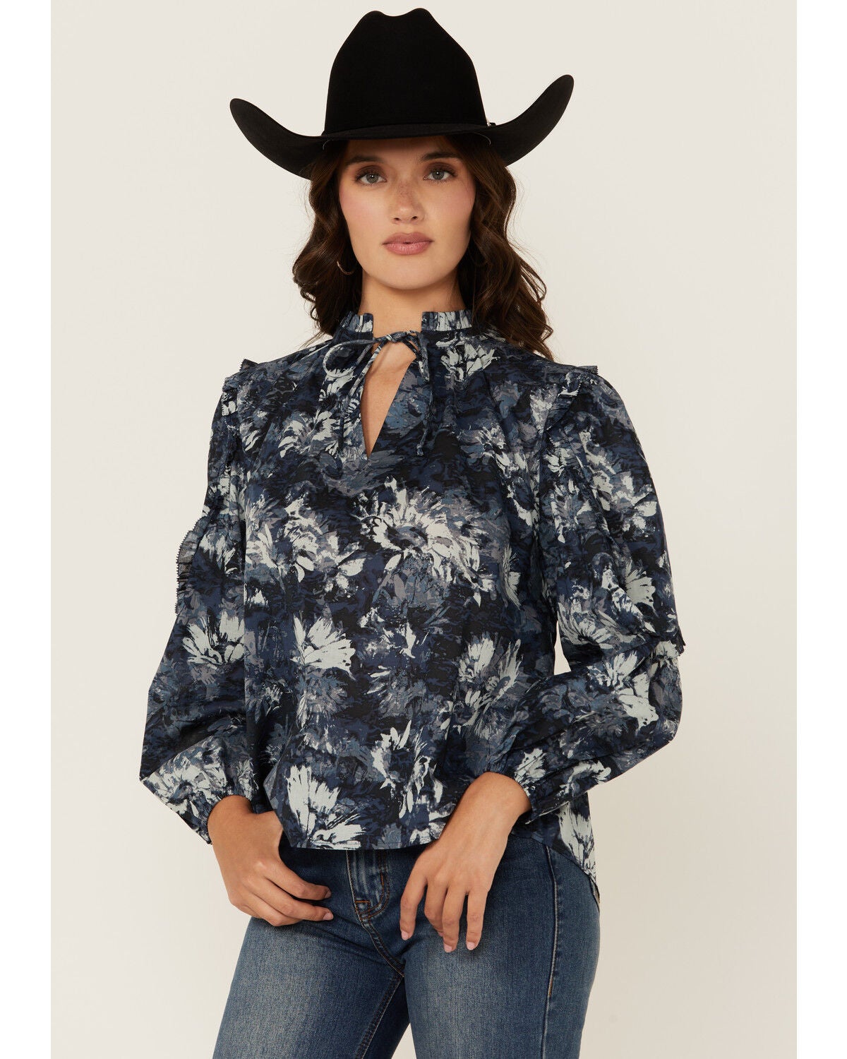 Revel Women's Floral Print 3/4 Sleeve Top, Blue, hi-res