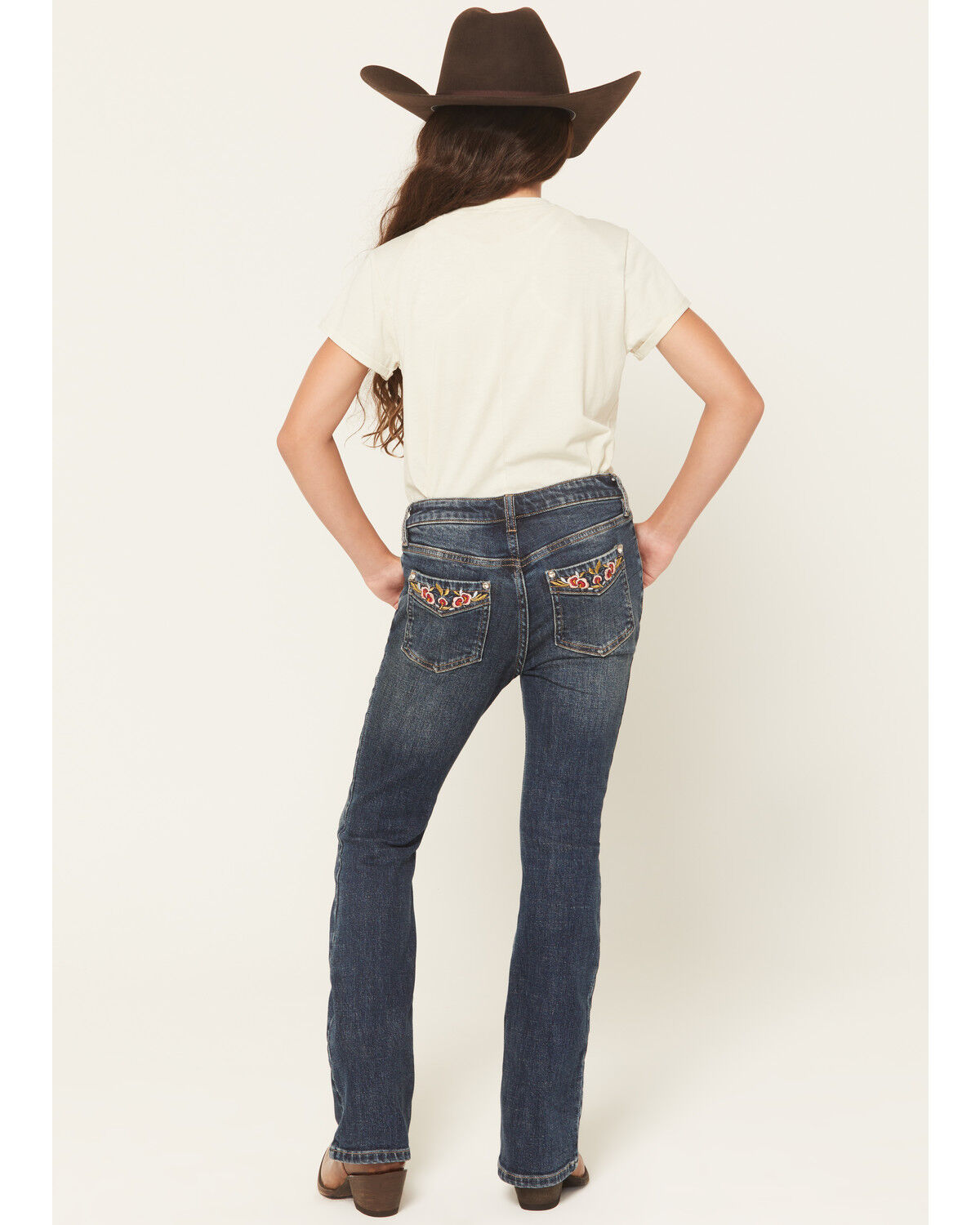 Image #1 - Shyanne Girls' Scout Dark Wash Embroidered Bootcut Stretch Denim Jeans, Dark Wash, hi-res