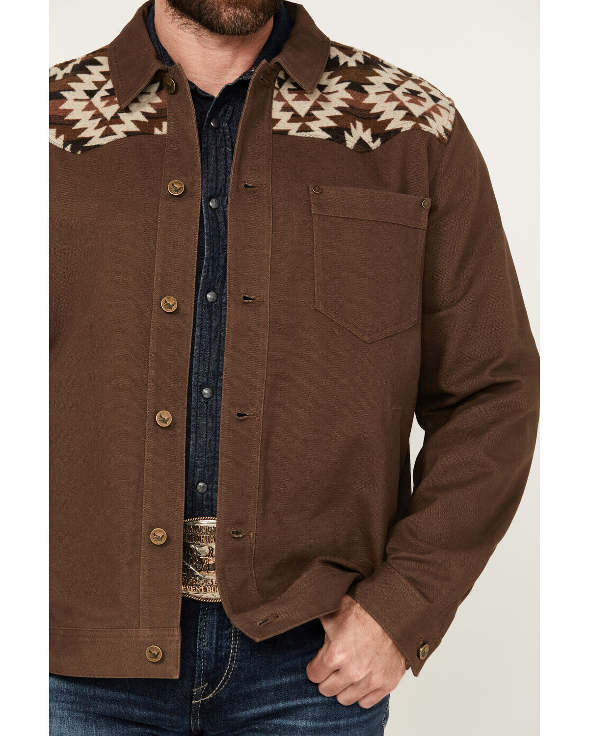 Image #3 - Cody James Men's Goldmine Southwestern Print Yoke Canvas Trucker Jacket, Brown, hi-res