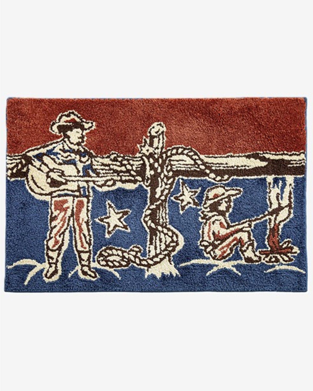 HiEnd Accents Patchwork Bandana Strumming Cowboy Jacquard Bath & Kitchen Rug, Blue, hi-res
