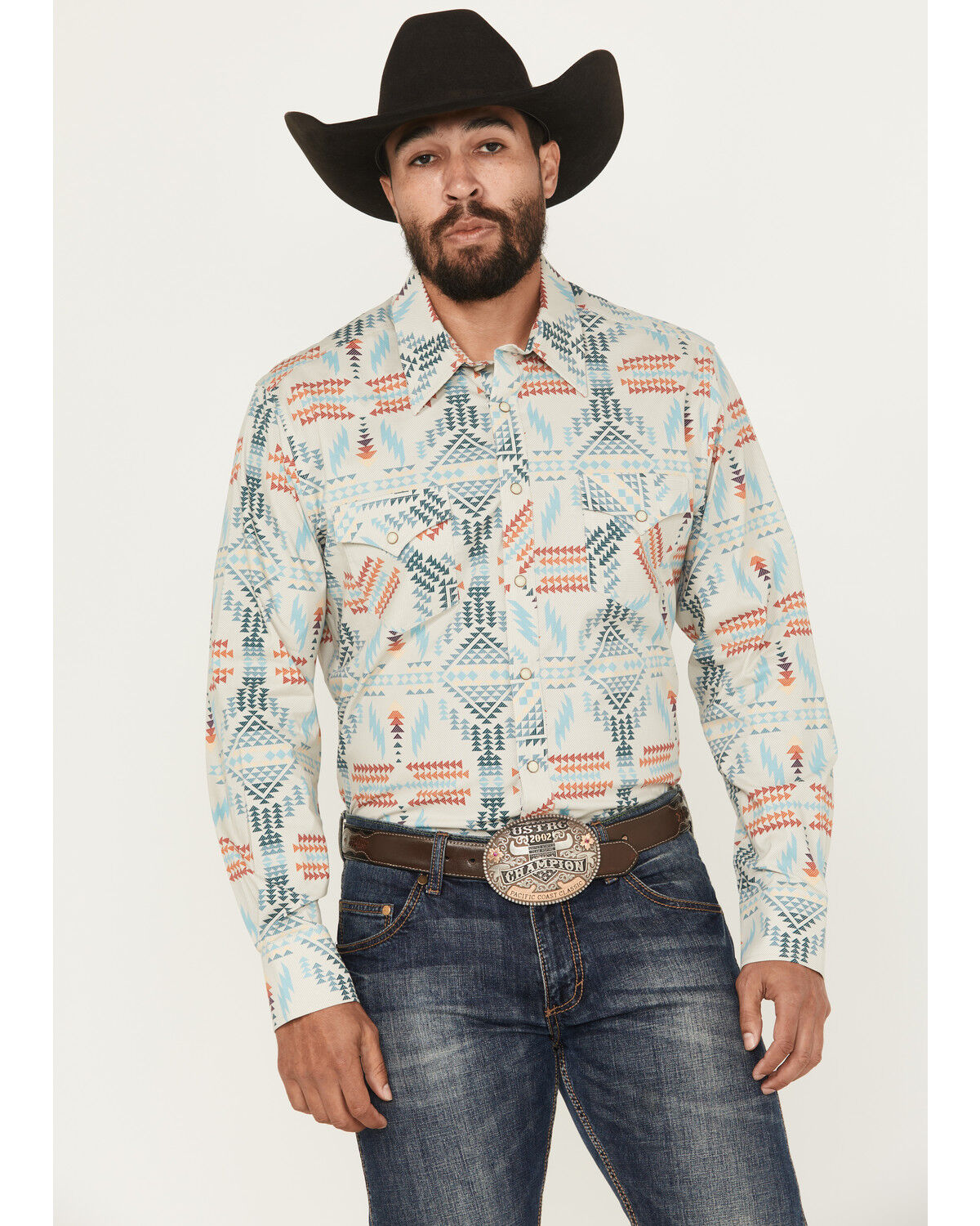 Image #1 - Rock & Roll Denim Men's Southwestern Long Sleeve Snap Stretch Western Shirt, Natural, hi-res