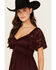 Image #2 - Originality Women's Ruffle Lace Short Sleeve Top, Brown, hi-res