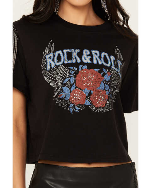 Image #3 - Idyllwind Women's Robin Rock & Roll Embellished Short Sleeve Graphic Tee , Black, hi-res